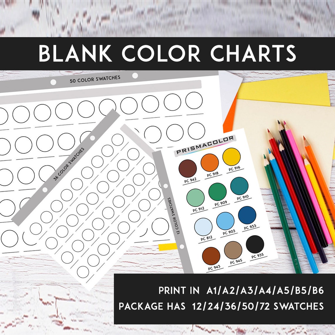 Empty Color Chart Deviantart Blank Color Swatch Charts Printable Cards and Displays - Etsy