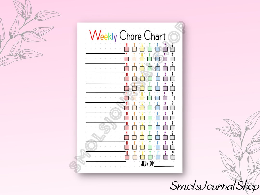 Weekly Chore Chart Tracker Journal Spread Pre Made Journal Etsy