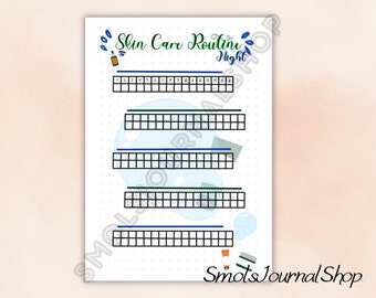 Night Skin Care Routine Tracker Journal Spread | Pre made Journal Page