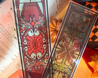 2026 Halloween Stained Glass Bookmark Set | Vampire's Jewel and Witch's Apothecary | Trick or Treat Parlor | Dark Gothic Design