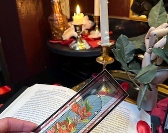 Persephone Stained Glass Bookmark | Pomegranate Transparent Bookmark | Dark Gothic Design Suncatcher