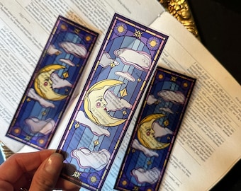 Moon Stained Glass Bookmark | Celestial Transparent Handmade Bookmark | Dark Gothic Night Sky Suncatcher