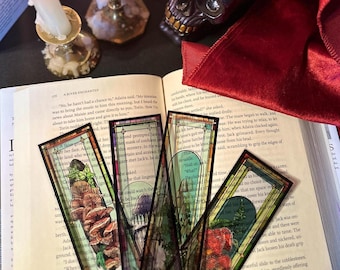 Mushroom Stained Glass Bookmark Set | Orange Oysters, Ink Cap, Fly Agaric | Dark Mushroom Gothic Design Suncatcher Fungi