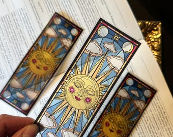 Sun Stained Glass Bookmark | Celestial Transparent Handmade Bookmark | Warm Golden Gothic Suncatcher