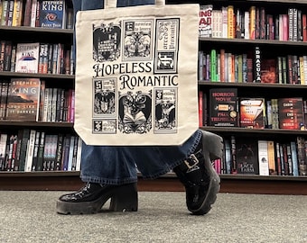 Bolsa de tela romántica desesperada / Bolsa de tela romántica literaria / Bolsa de lona medieval en blanco y negro para lectores, tropo literario romántico para amantes de los libros