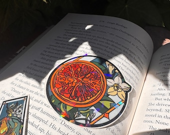 Orange Fruit Sticker | Semi-Transparent and Crackle Glitter | Faux Stained Glass Design