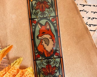 Enchanted Fox Stained Glass Bookmark | Autumn Woodland Fox | Fall Fantasy Transparent Bookmark
