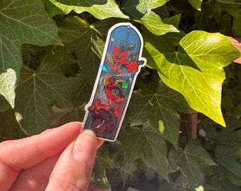 Pomegranate Fruit Sticker | Semi-Transparent and Crackle Glitter | Faux Stained Glass Design