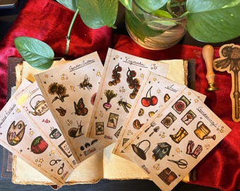Cottagecore Sticker Sheets Set | Garden Journaling Stickers |Scrapbook Ephemera |Vintage Inspired Garden & Craft Stickers | Planner Stickers