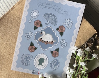 Hoja de pegatinas Regency Row / Pegatinas románticas de primavera para diario / Materiales para diario creativo / Papelería victoriana / Romance Bridgerton