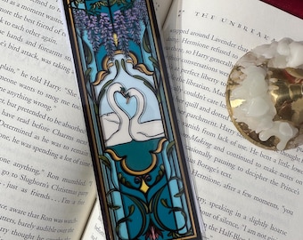 Marcapáginas de cisne de vidriera / Marcapáginas de estilo Regencia / Regalo romántico para amantes de los libros / Marcapáginas inspirado en el Art Nouveau / Regalo para lectores