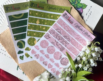 Hojas de pegatinas Fairycore Washi / Pegatinas para diario Enchanted Meadows / Pegatinas para agenda / Kit de efímeros para álbum de recortes / Nubes y espirales de hadas
