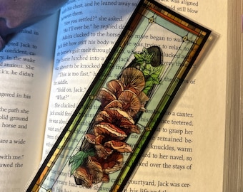 Mock Orange Oyster Mushroom Stained Glass Bookmark | Transparent Handmade Bookmark | Dark Gothic Fungi Design Suncatcher