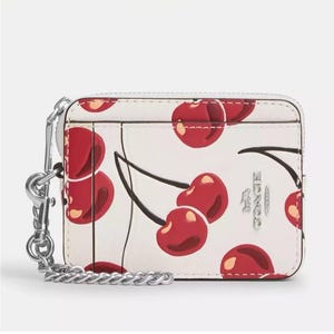 Porta-cartões Coach com zíper autêntico e estampa de cereja