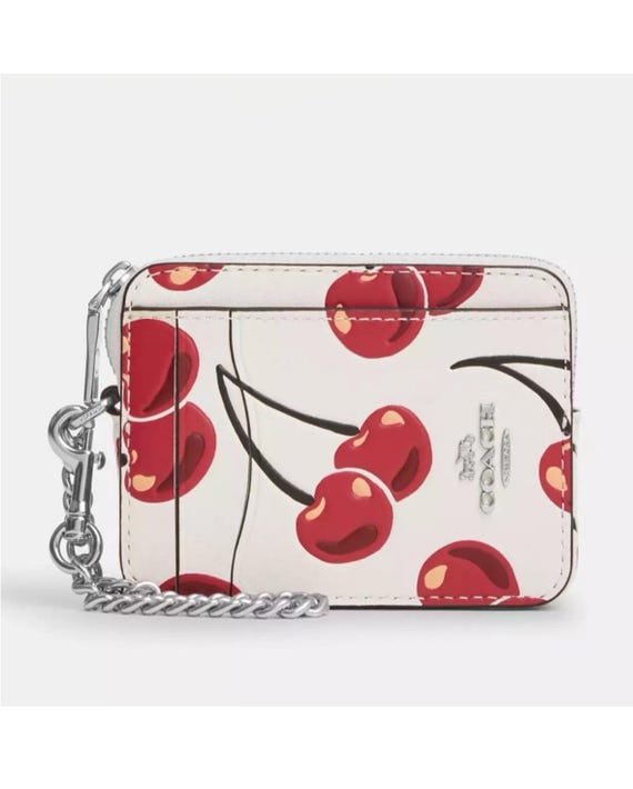 Authentic Coach Zip Card Case With Cherry Print - Etsy