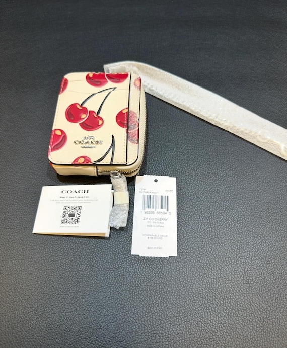 Authentic Coach Zip Card Case With Cherry Print - Etsy