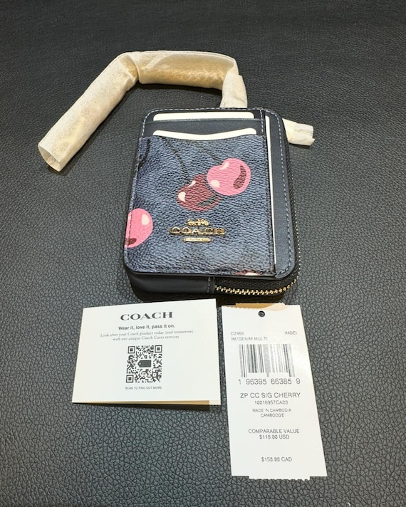 Coach Zip Card Case With Cherry Print NEW+AUTHENTIC - Etsy