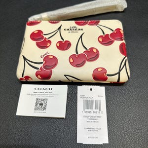 Bolso de mano Coach con cremallera en las esquinas y estampado de cerezas (NUEVO+AUTENTICO)