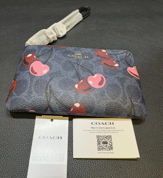Coach of New York Corner Zip Wristlet With Cherry Print NEW +