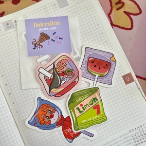 Dulcesitos Sticker Sack - Duvalin Aufkleber, Paleta Payaso Aufkleber, Limon Aufkleber, Wassermelone Paleta Aufkleber, mexikanische Kunst, Marlene Vega