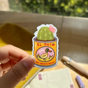 Pegatina de salsa de tomate: pegatina para portátil, pegatina de vinilo, pegatina bonita de papelería, amante de la comida, tomate en lata, kawaii, marlene vega, latina