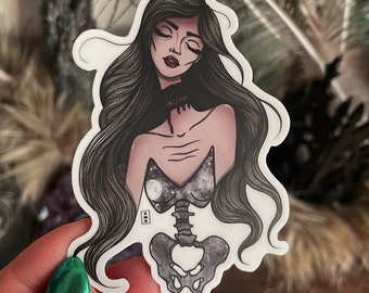 Gothic Girl Sticker | Spooky Art | Creepy Decals | Witchy Vibes | Zombie Girl | Goth Aesthetic | Dark Art | Vinyl Sticker | Demon Girl