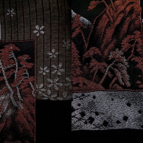 Used Japanese women Black HAORI short jacket / Silk. Landscape(L0324N shops / Grade B)