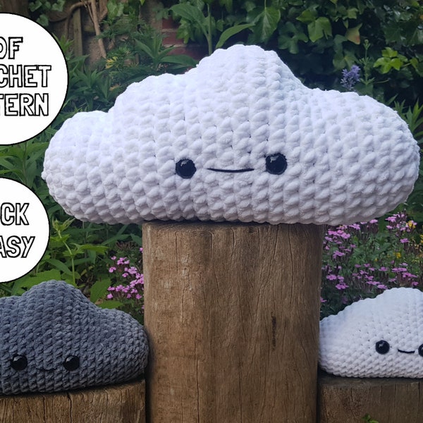 Cloud Crochet Pattern, Easy Crochet Pattern Cloud, Cute Fluffy Amigurumi Patttern, Kawaii Toy Cushion, No Sew Pattern, Digital PDF Pattern