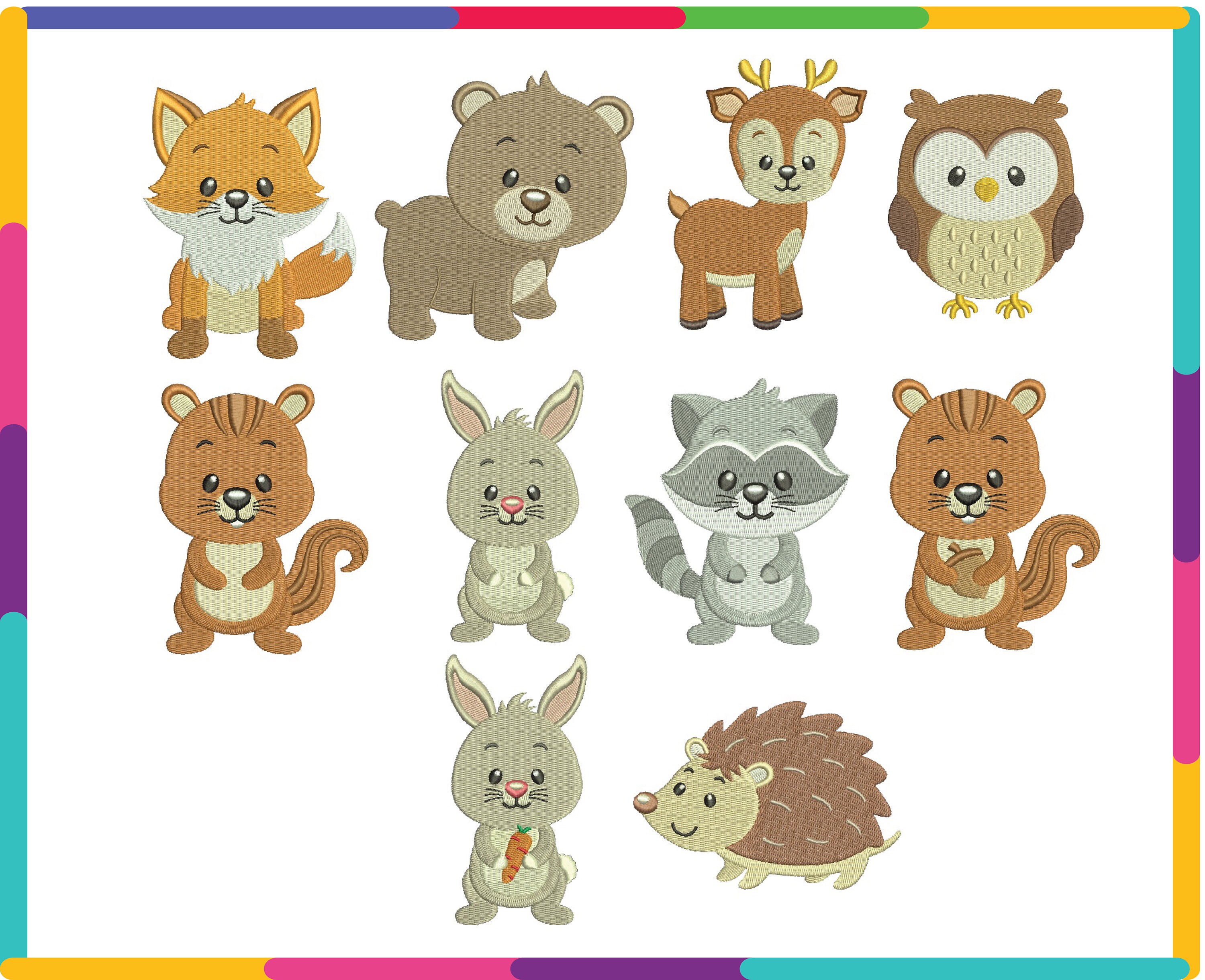 Woodland Animals Baby Bear Fox Embroidery Fill Design Set Machine