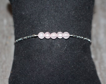 Bracelet acier inoxydable pierre naturelle quartz rose