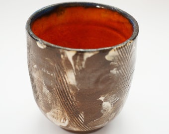 Ceramic small tea cup, pottery, tea ceremony cup, orange cup, wheel thrown, coffe cup