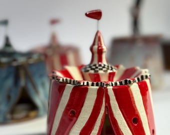 Circus Tent Wax Melt Burner – Handmade Ceramic Aroma Lamp – Unique Gift for scented candle fan – Colorful Home Decor
