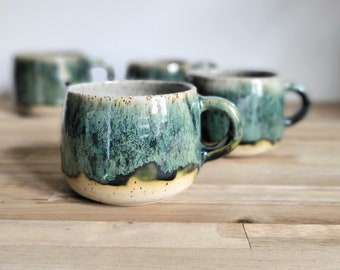 green, ceramic tea cup, multicolor cup, wheel thrown, tea cup, coffe cup, hand made cup, mug with handle, stoneware, handmade