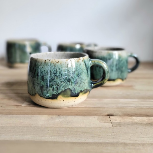 green, ceramic tea cup, multicolor cup, wheel thrown, tea cup, coffe cup, hand made cup, mug with handle, stoneware, handmade