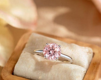 Pink Lab Grown Diamond Ring | Round Cut Sterling Silver, 0.50 Ct