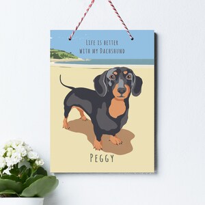 Personalised Dachshund Wooden Sign with String.