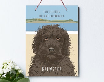 Personalised Labradoodle Wooden Sign with String.