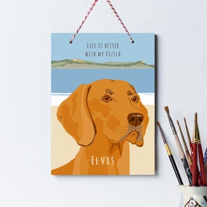Personalised Vizsla Wooden Sign with String.