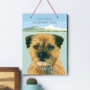 Personalised Border Terrier Wooden Sign with String.