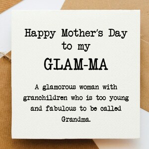 Tarjeta del Día de la Madre de la Abuela/Glam-Ma, tarjeta para mamá, Tarjeta del Día de la Madre, tarjeta para la abuela, tarjeta de la abuela, tarjeta para ella, tarjeta de abuelo