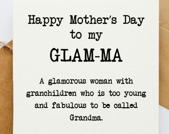 Grandma/Glam-Ma Mother's Day card, card for Mum, Mother's Day Card, card for Grandma, Grandmother card, card for her, Grandparent card