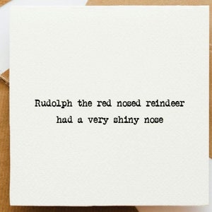 Biglietto con Rudolph la renna dal naso rosso, biglietto di Natale, auguri di Natale, Natale carino, biglietto con renna, canzone di Natale, biglietto festivo