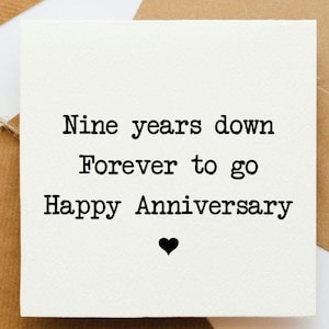 Tarjeta de nueve años de aniversario, tarjeta para ella, tarjeta para él, tarjeta para novio, tarjeta para novia, tarjeta romántica, tarjeta de amor, devoción,
