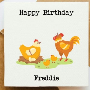 Tema de pollo Tarjeta de cumpleaños, tarjeta de felicitación para niños, tarjeta de cumpleaños, tarjeta de felicitación, tarjeta personalizada, cumpleaños del niño,