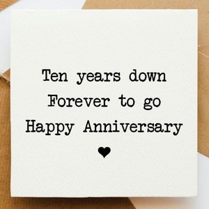 Tarjeta de décimo aniversario, tarjeta para ella, tarjeta para él, tarjeta para novio, tarjeta para novia, tarjeta romántica, tarjeta de amor, devoción,