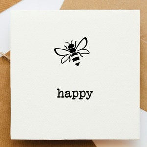 Carte abeille heureuse, carte de voeux, carte positive, carte pour elle, carte pour lui, carte optimiste, carte pense à vous, bourdon, carte heureuse,