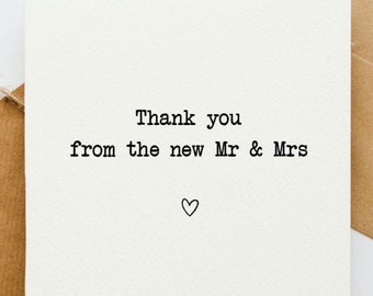 Thank you from the new mr and mrs card, thank you card, bride and groom, thanks, wedding day, wedding thank you card, wedding gift thanks,