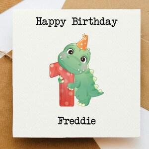Tema dinosauro Biglietto per il 1° compleanno, biglietto di auguri per bambini, biglietto di compleanno, biglietto di auguri, biglietto personalizzato, compleanno del bambino,