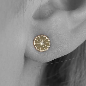 kleine Zitronen Ohrstecker - 14K massiv Goldschmuck, minimalistischer Schmuck, elegante Ohrstecker, schönes Geschenk