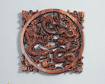 ヒドラドラゴンウォールアート、木製の3頭のドラゴン、ウォール
